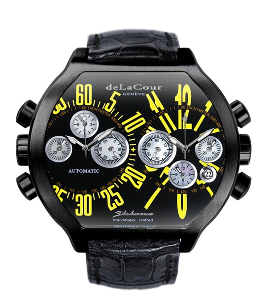 Replica DeLaCour BiChrono S2 Steel PVD Black and Yellow WAST2236-0980 Replica Watch